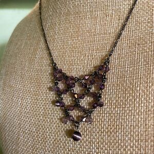 Beautiful Kenneth Cole fringe necklace with faceted violet beads and cats eye